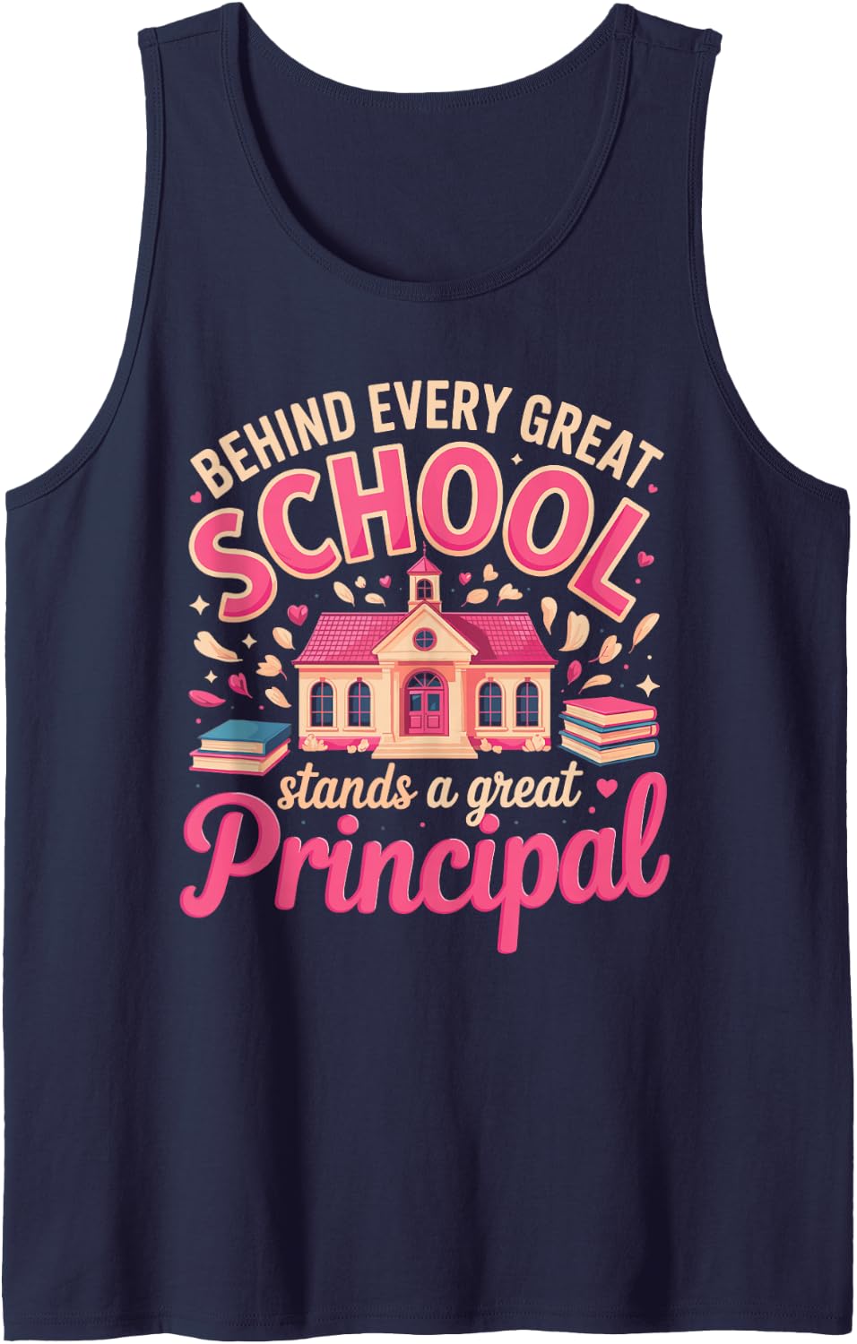 Behind Every Great School Stands A Great Principal Sleeveless Tank Top - Navy Blue