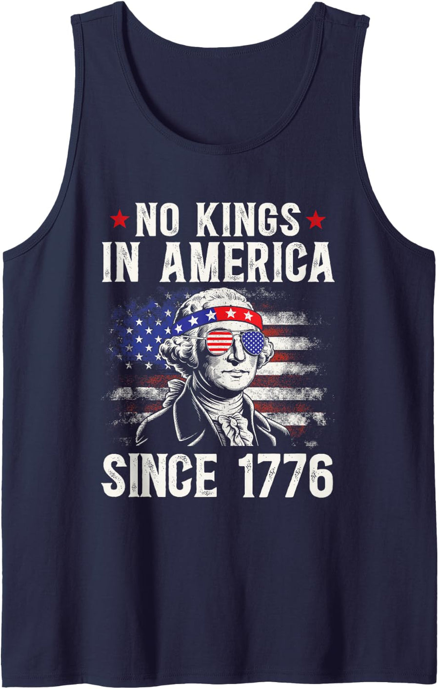No Kings in America Since 1776 Distressed USA Flag Vintage Tank Top - Navy Blue