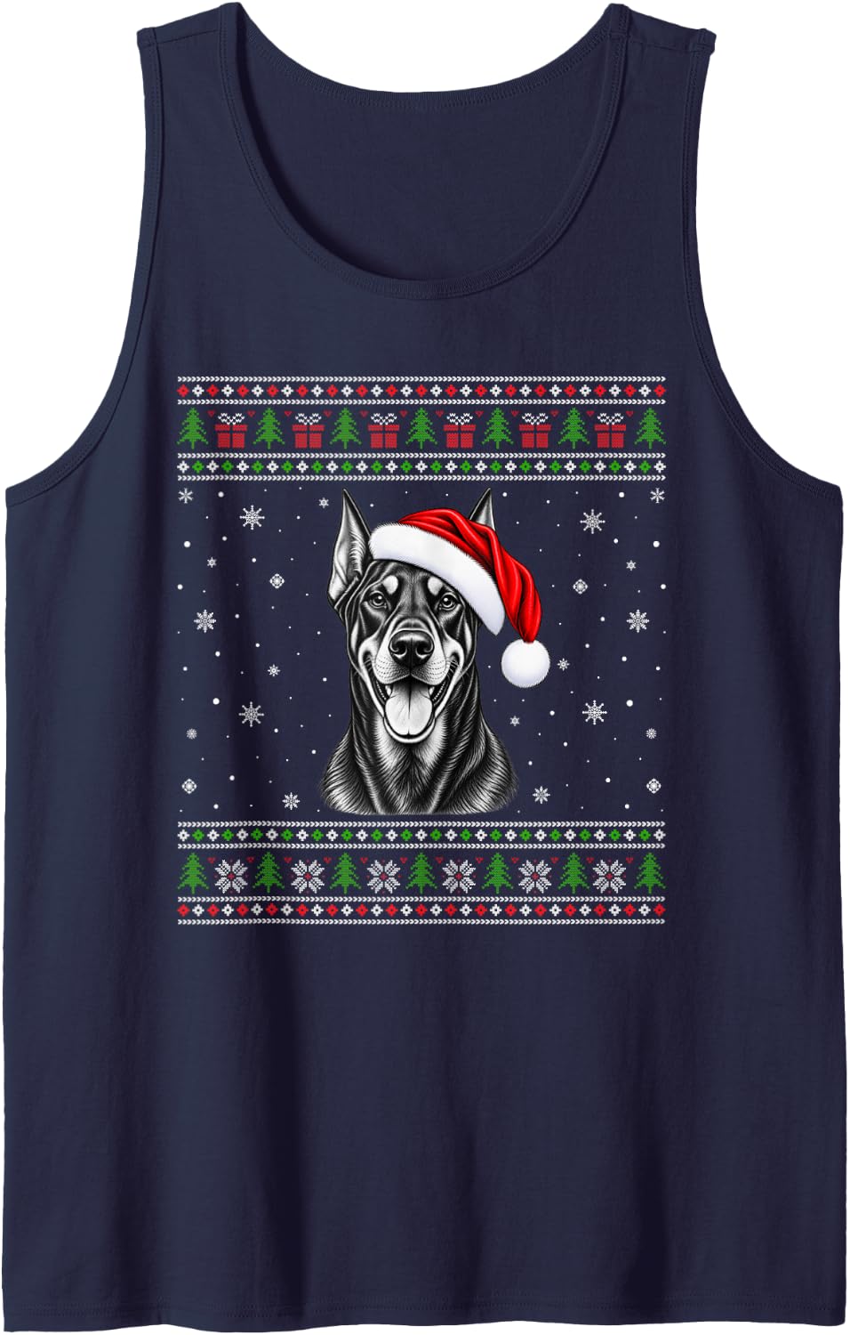 Doberman Pinscher Ugly Christmas Sweater Santa Hat Xmas Dog Sleeveless Tank Top - Navy Blue