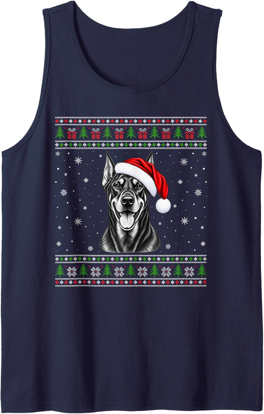 Doberman Pinscher Ugly Christmas Sweater Santa Hat Xmas Dog Sleeveless Tank Top - Navy Blue