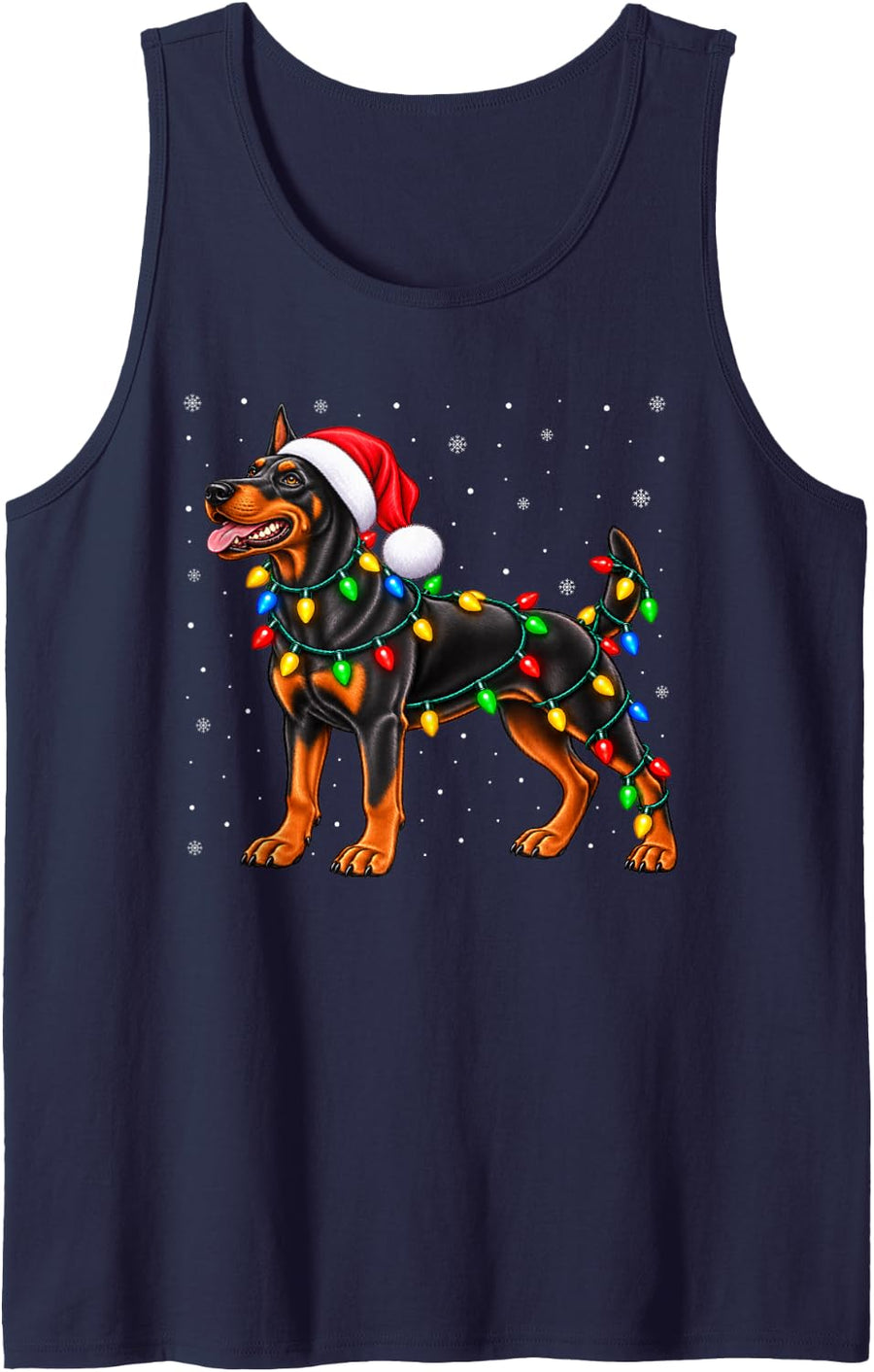 Doberman Pinscher Christmas Santa Hat Xmas Pet Dog Lover Sleeveless Tank Top - Navy Blue