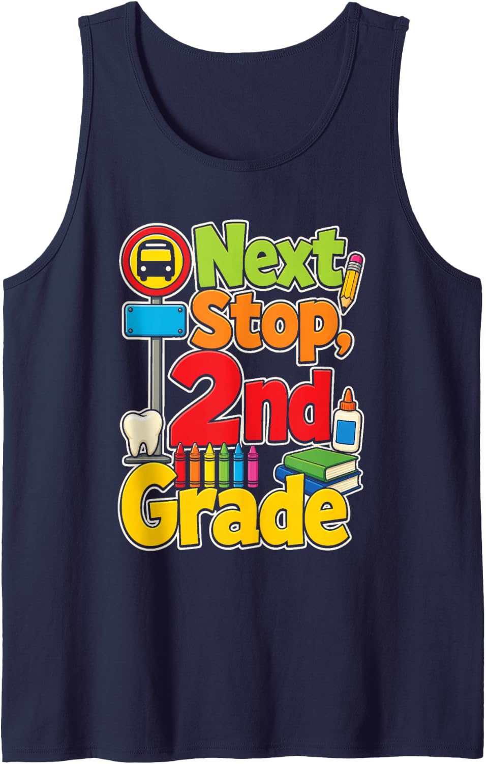 2nd Grade Next Stop, Elementary Graduation Moving Up Day Sleeveless Tank Top - Navy Blue