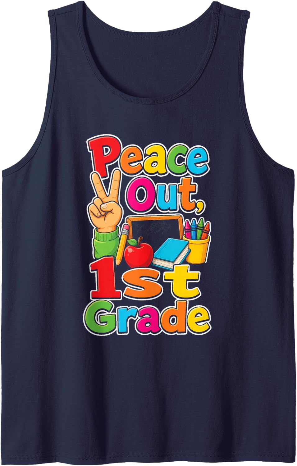 1st Grade Peace Out Elementary Last Day Summer Break Sleeveless Tank Top - Navy Blue