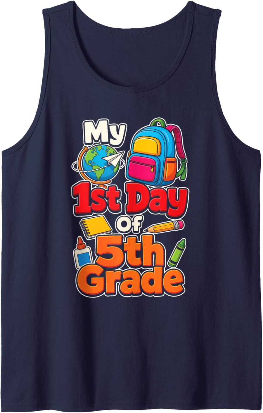 5th Grade My First Day of Elementary School Boys Girls Sleeveless Tank Top - Navy Blue