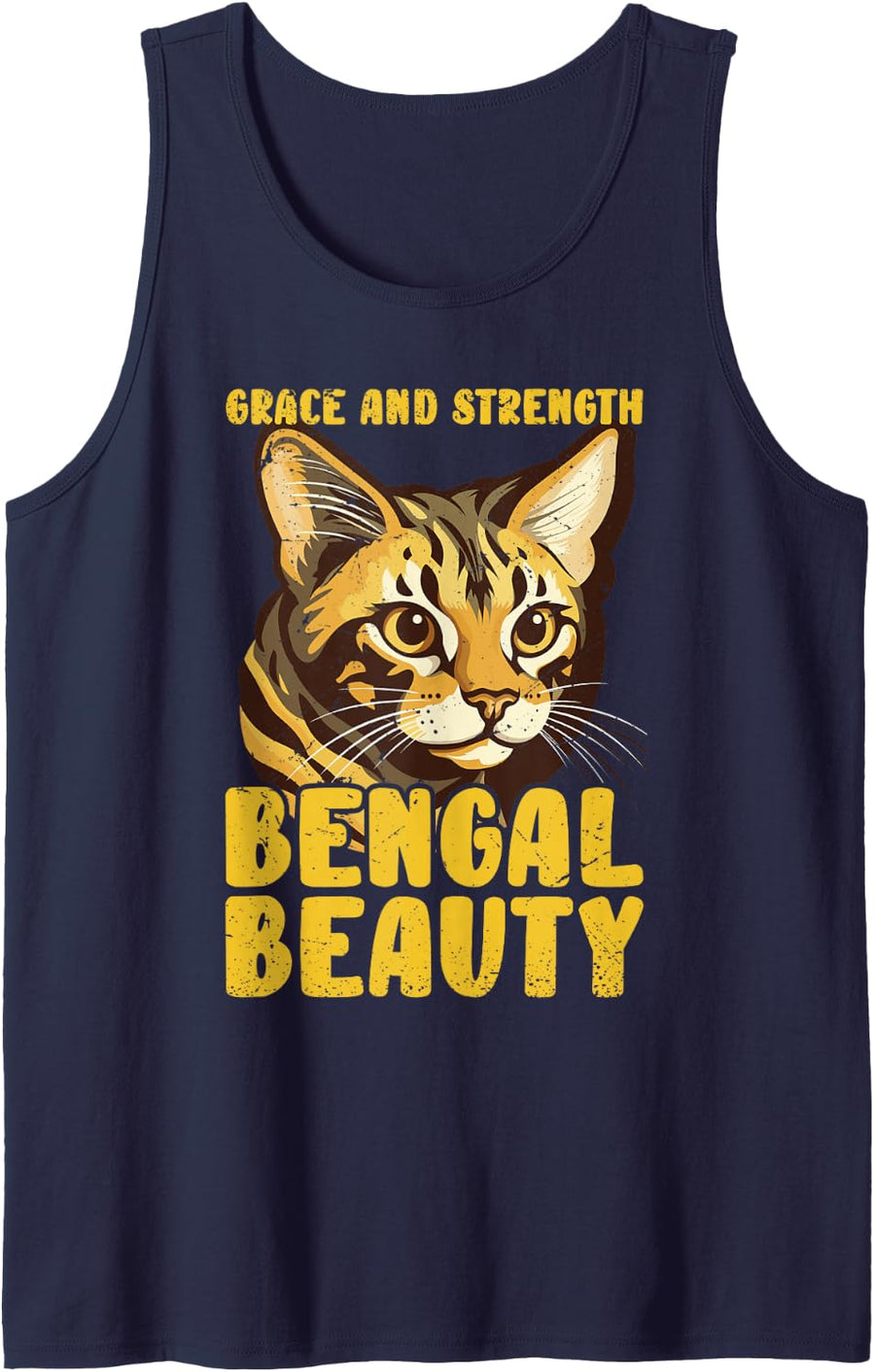 Grace and Strength Bengal Beauty Cat Lover Owner Sleeveless Tank Top - Navy Blue