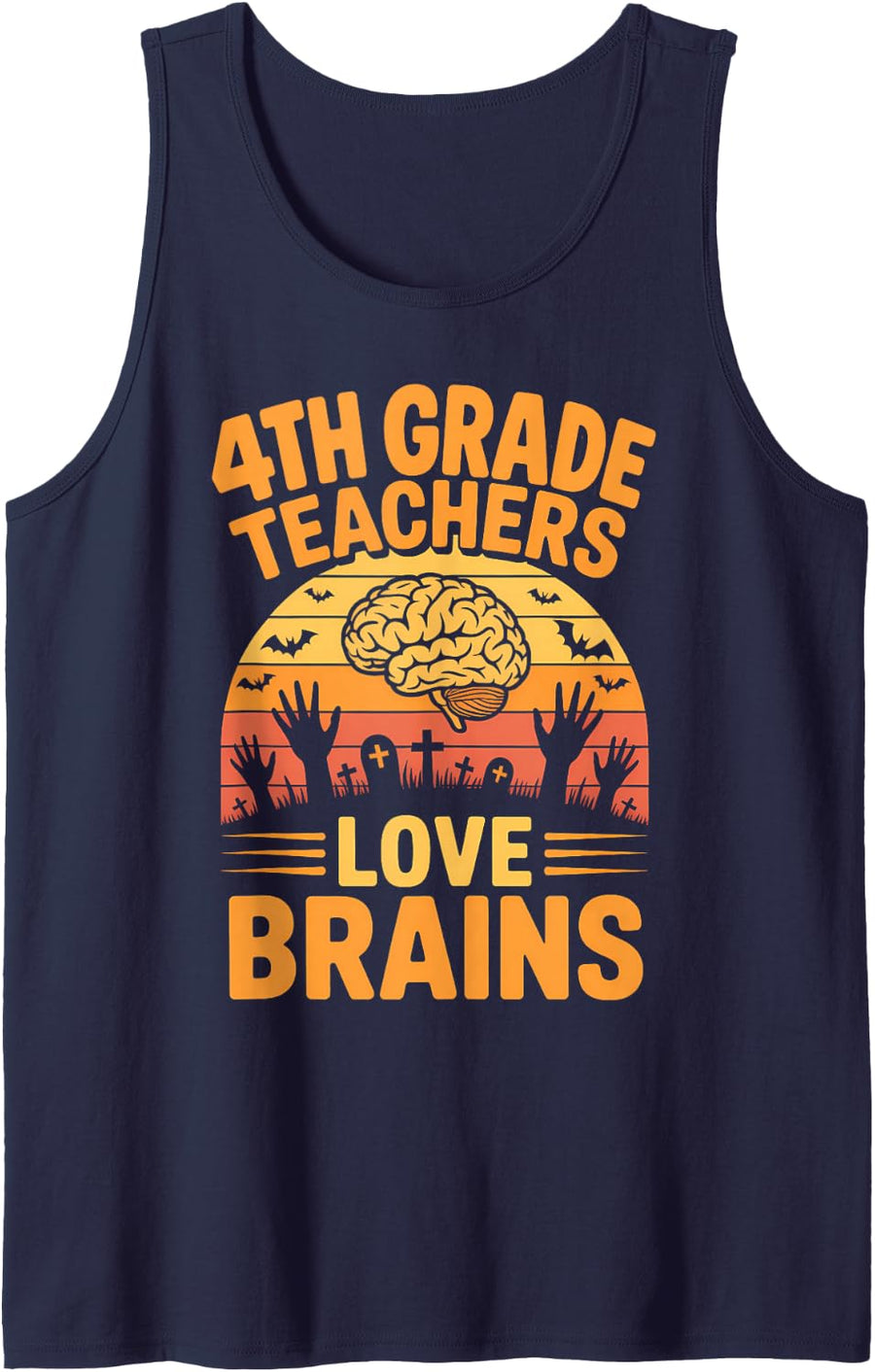 4th Grade Teachers Love Brains School Fun Halloween Sleeveless Tank Top - Navy Blue