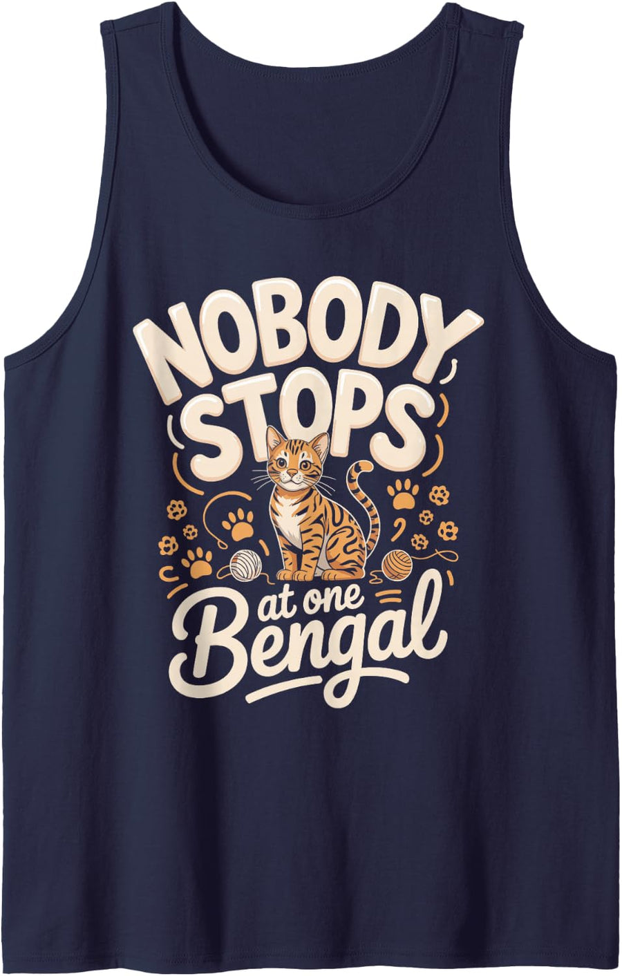 Nobody Stops At One Bengal Cat Sleeveless Tank Top - Navy Blue