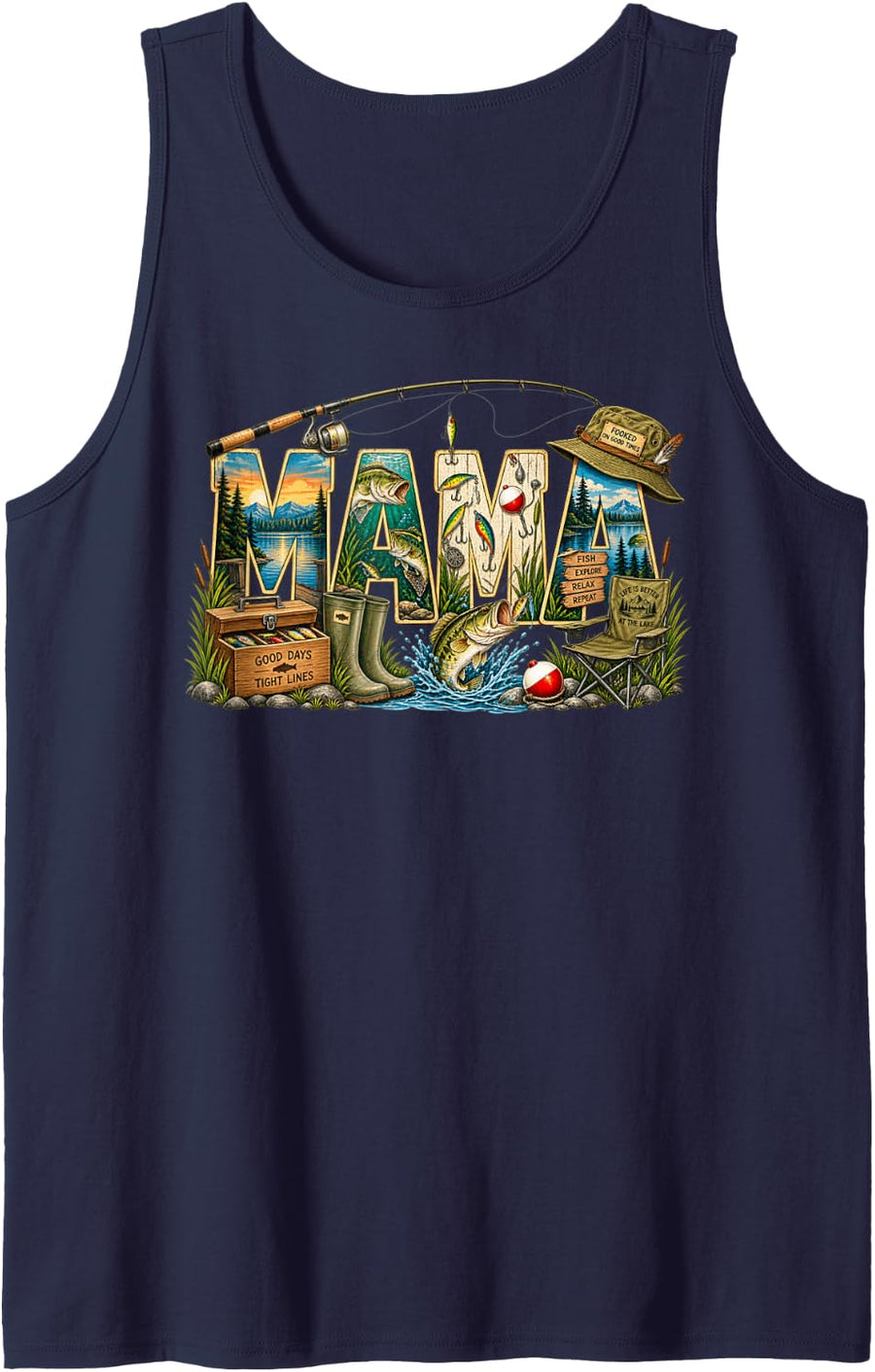 Mama of The Big One Fishing O-Fish-Ally 1st Birthday Family Sleeveless Tank Top - Navy Blue