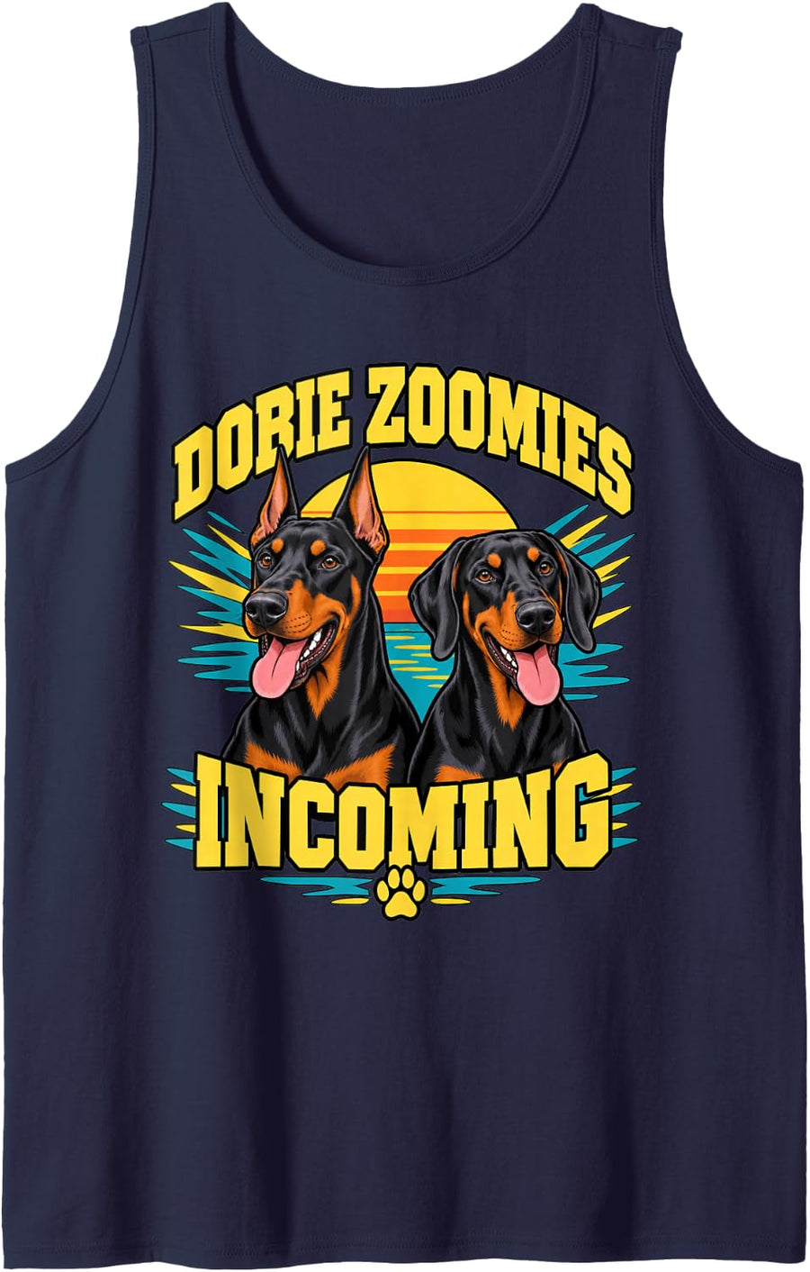 Doberman Dobie Zoomies Incoming Dog Mom Funny Pinscher Sleeveless Tank Top - Navy Blue