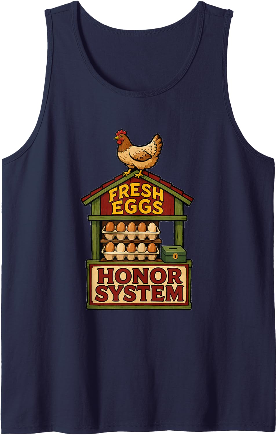 Egg Farmer Fresh Eggs Honor System Roadside Farm Stand Sleeveless Tank Top - Navy Blue