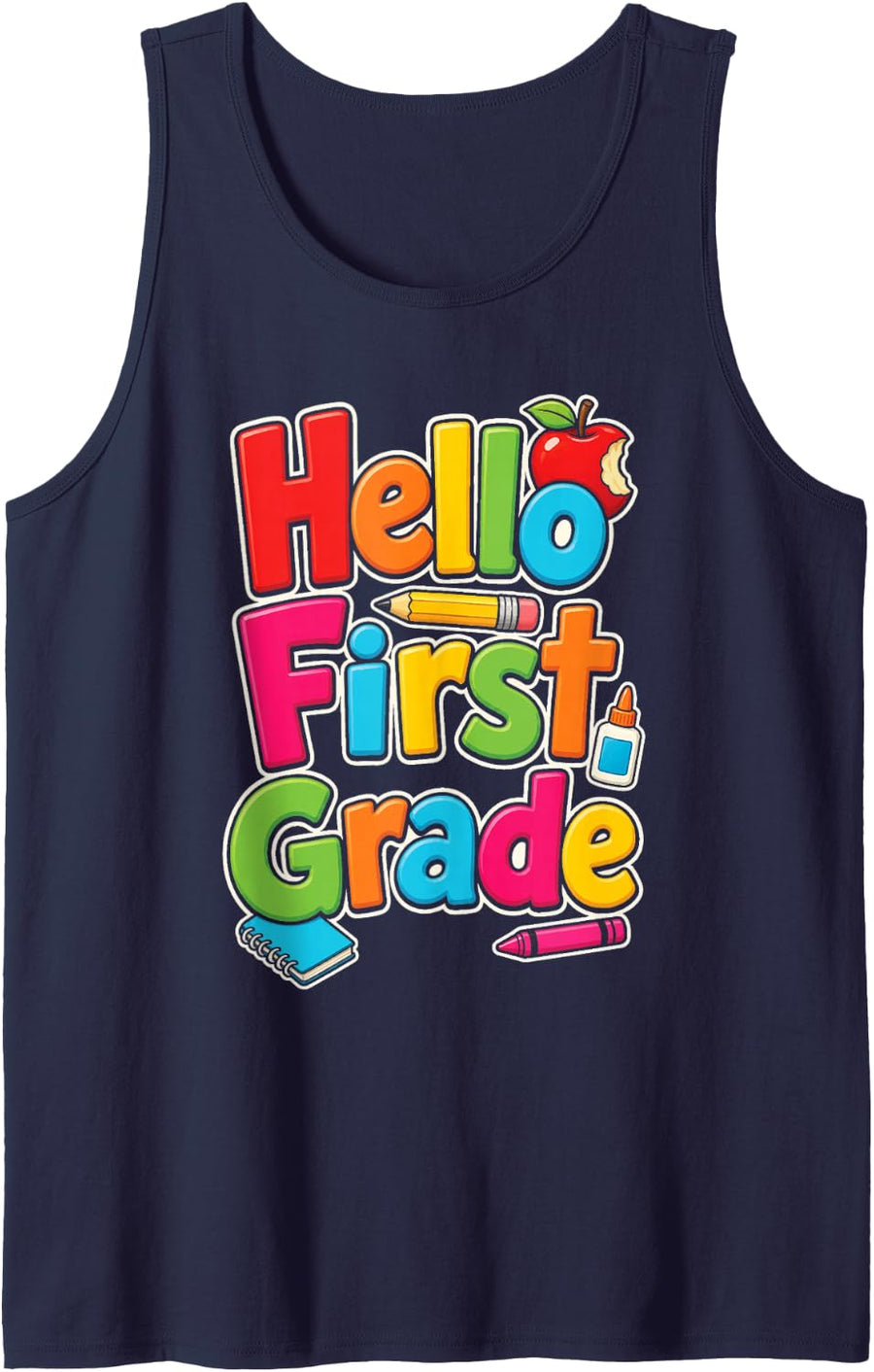 Hello First Grade Back to School Elementary Kids Gift Sleeveless Tank Top - Navy Blue