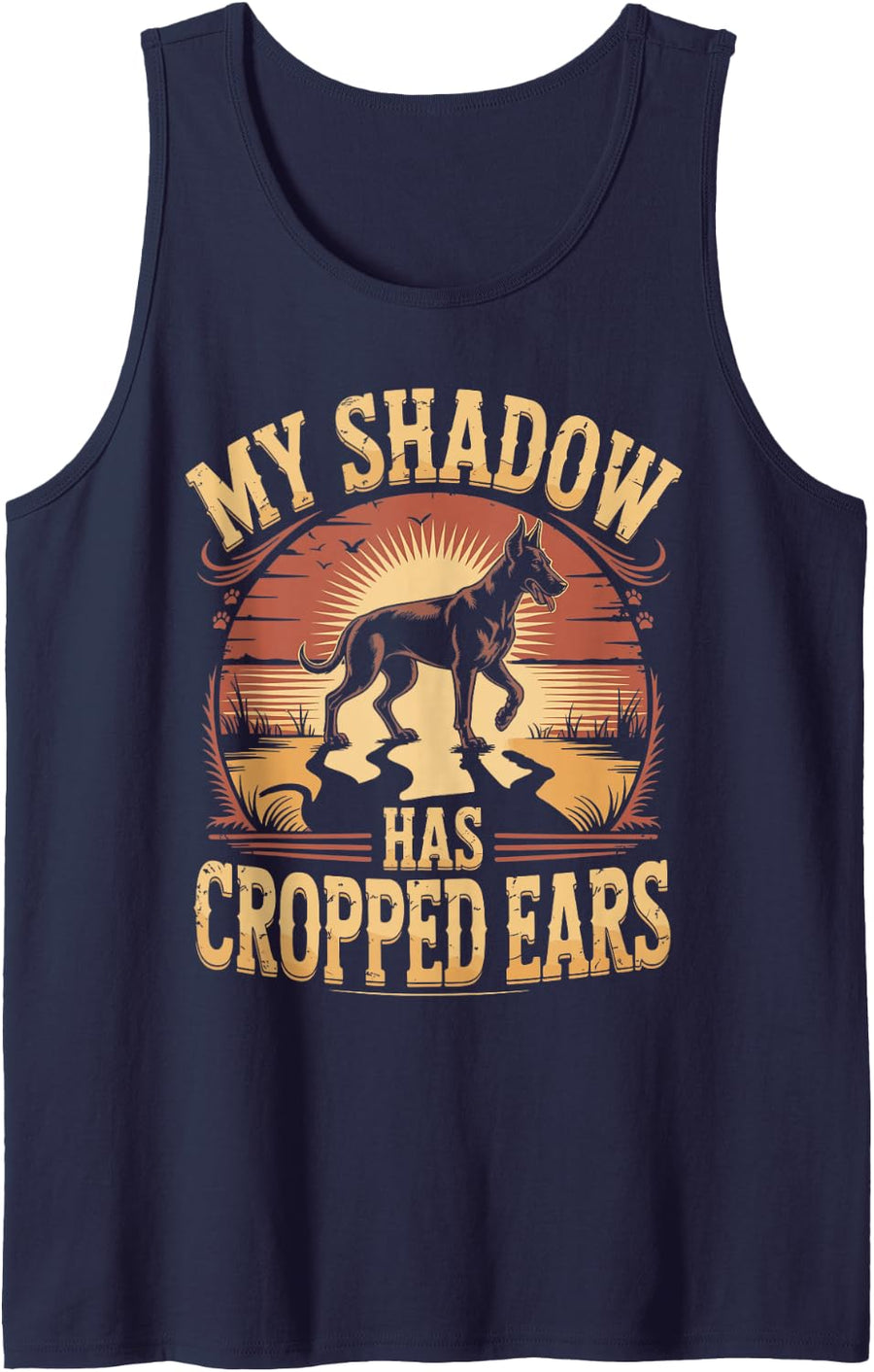 My Shadow Has Cropped Ears Doberman Dobie Dog Sleeveless Tank Top - Navy Blue