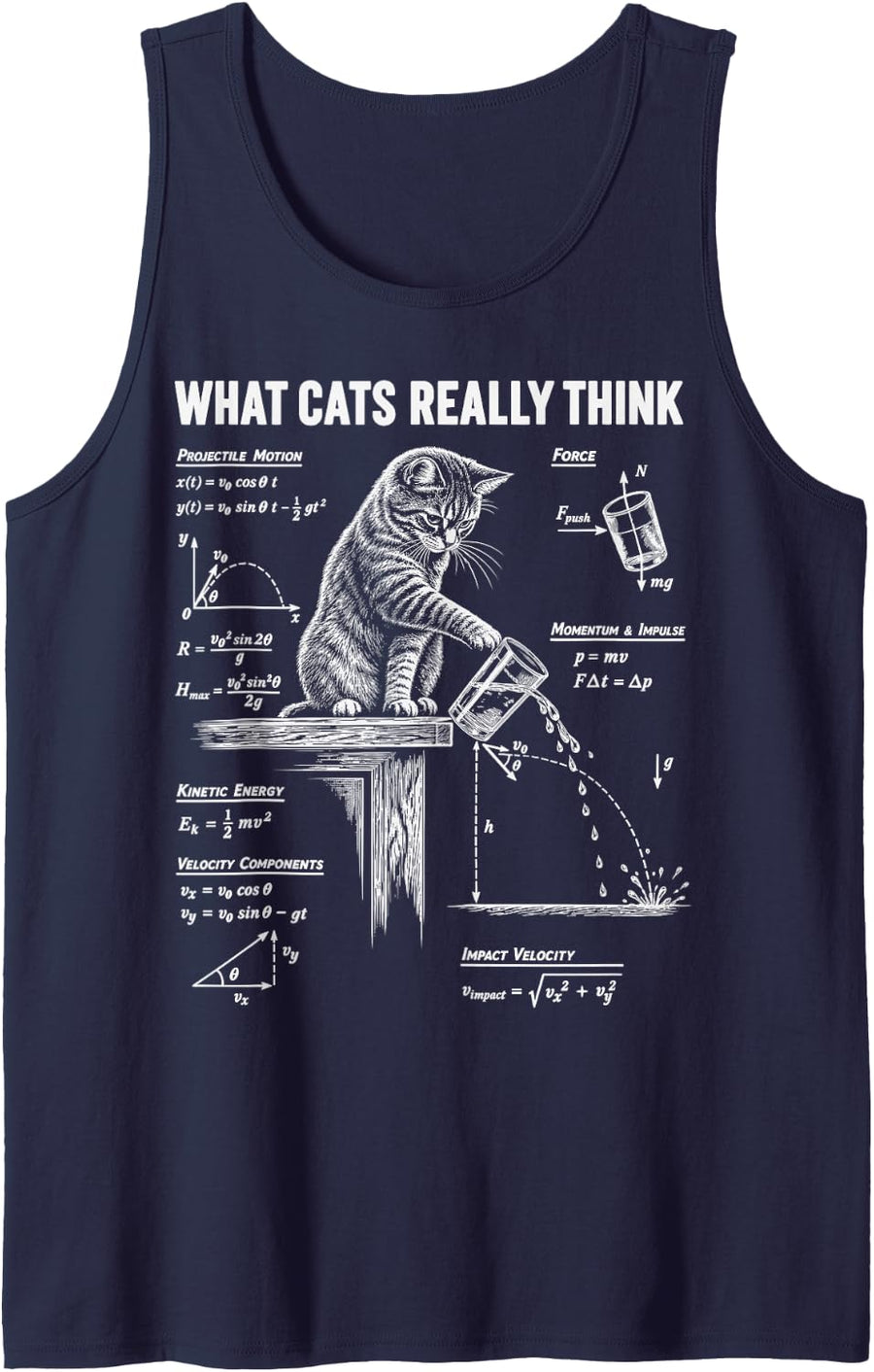 What Cats Really Think Funny Cat Physics Science Lover Sleeveless Tank Top - Navy Blue
