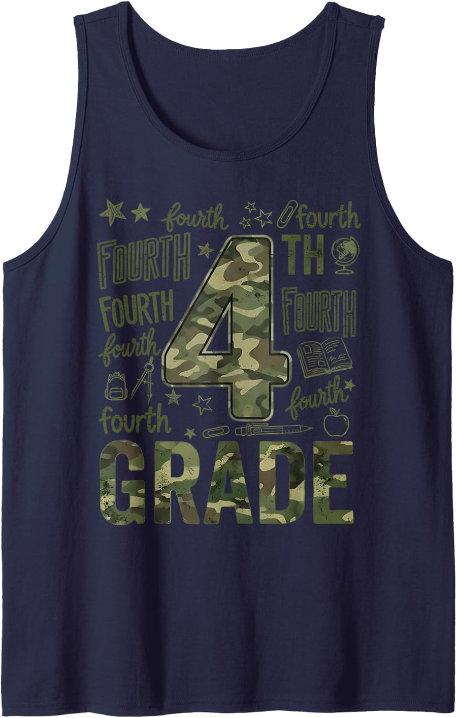 Camo Team 4th Grade Teacher Kids Fourth Grade Back to School Sleeveless Tank Top - Navy Blue
