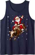 Funny Rodeo Santa Riding Bull Christmas Tank Top - Navy Blue