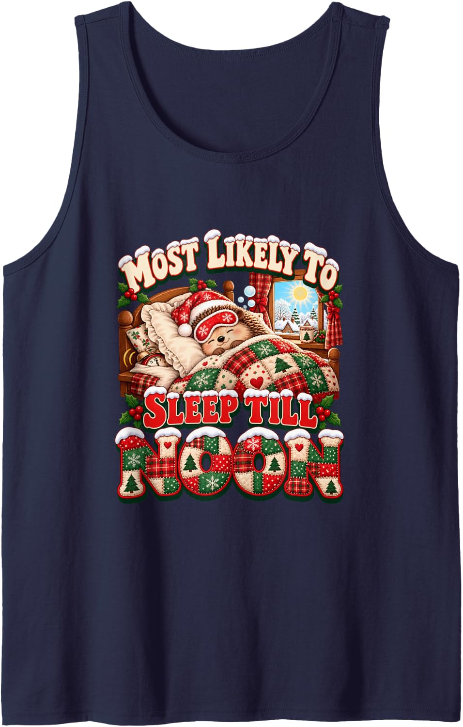 Hedgehog Funny Christmas Sleeveless Tank Top - Navy Blue