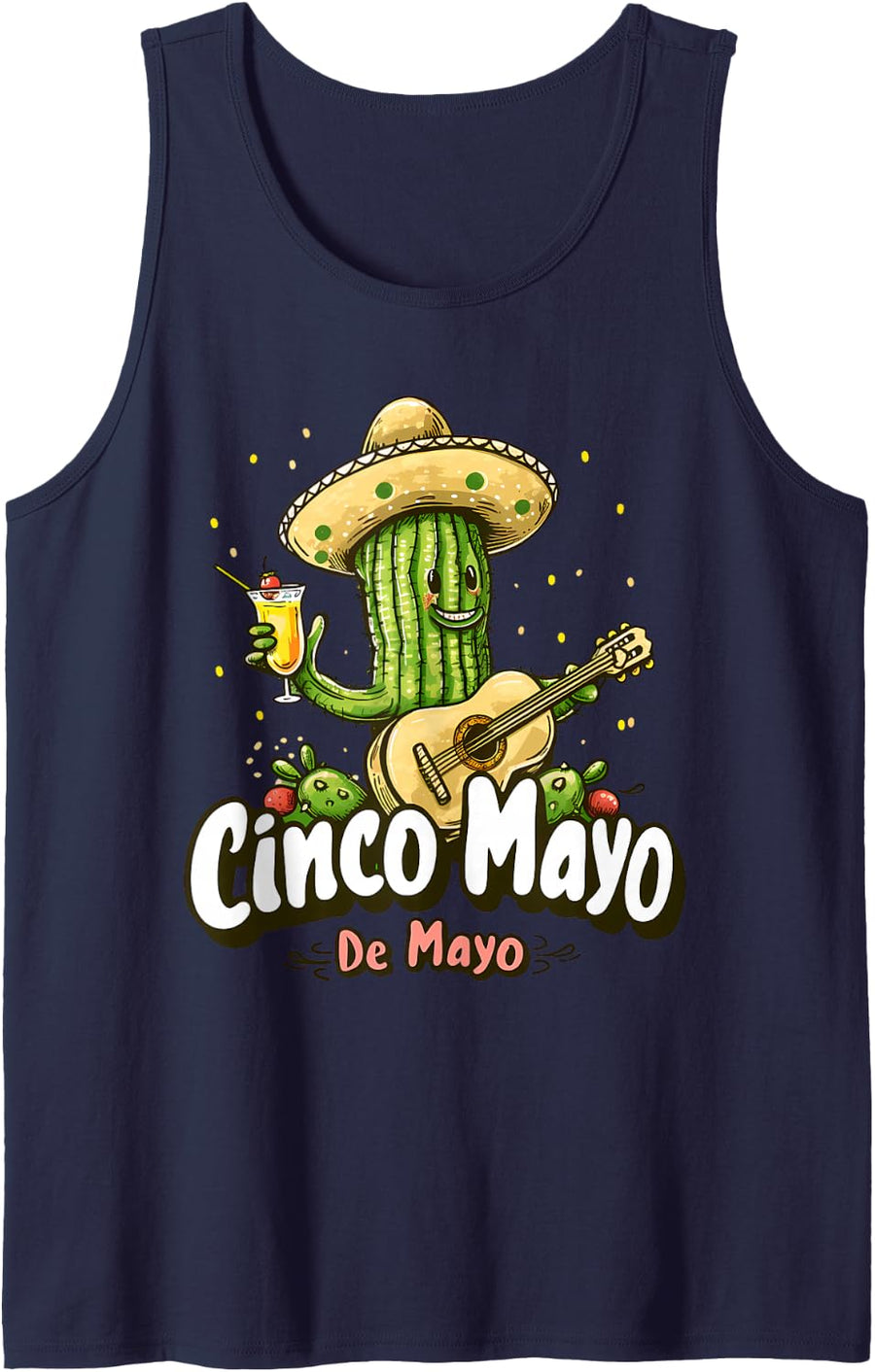 Cinco De Mayo Sombrero Costume Party Cactus Mexican Fiesta Sleeveless Tank Top - Navy Blue