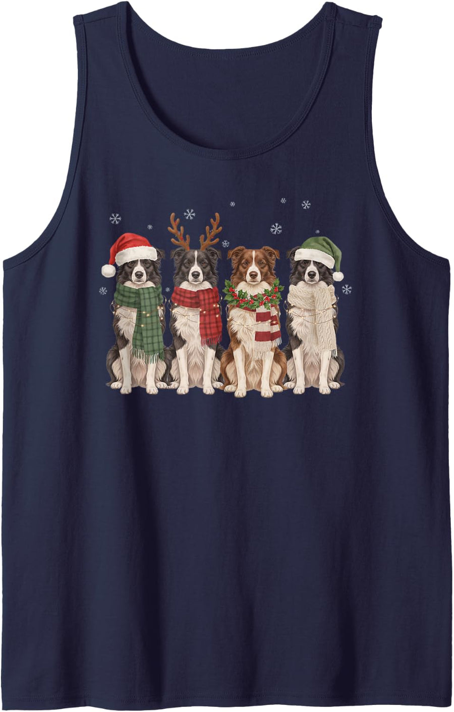 Cute Funny Border Collie Christmas Squad Scarves Dog Mom Dad Sleeveless Tank Top - Navy Blue