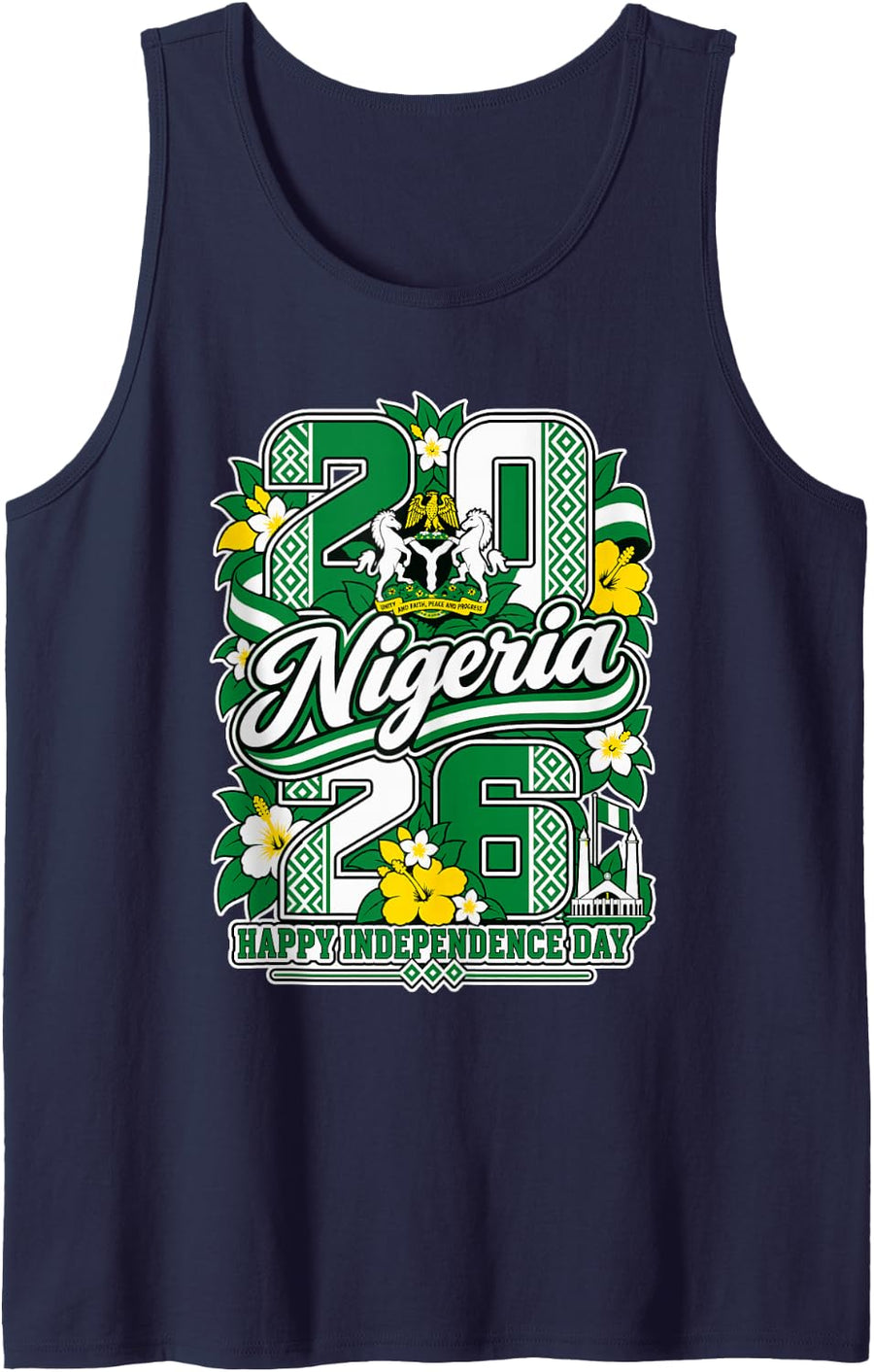 Nigeria Flag 2026 Happy Independence Day Floral Heritage Sleeveless Tank Top - Navy Blue