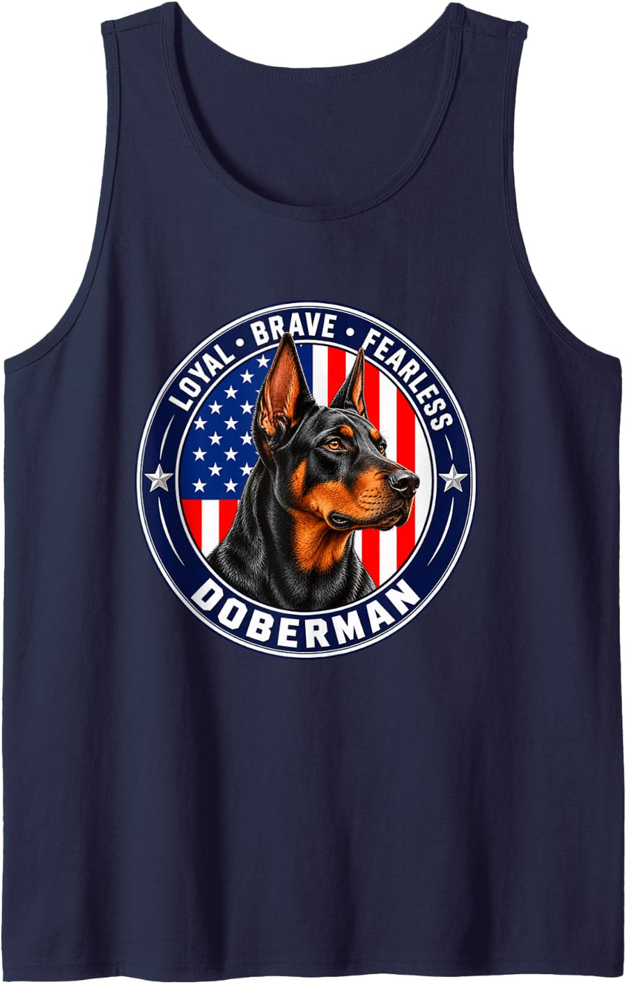 Doberman Pinscher Dog Lover Patriotic USA American Flag Sleeveless Tank Top - Navy Blue