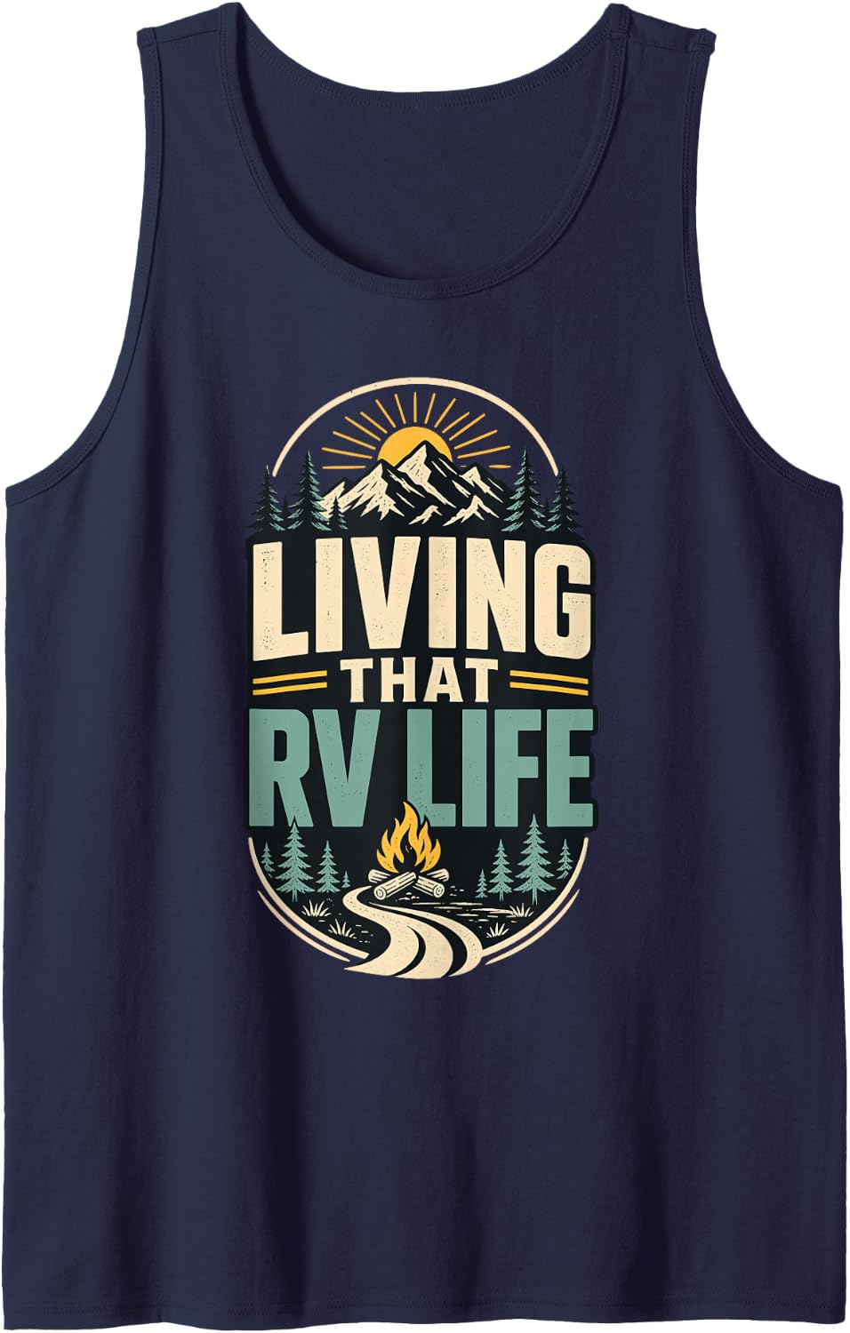 Living that RV Life Camping Camper Mountains Sleeveless Tank Top - Navy Blue