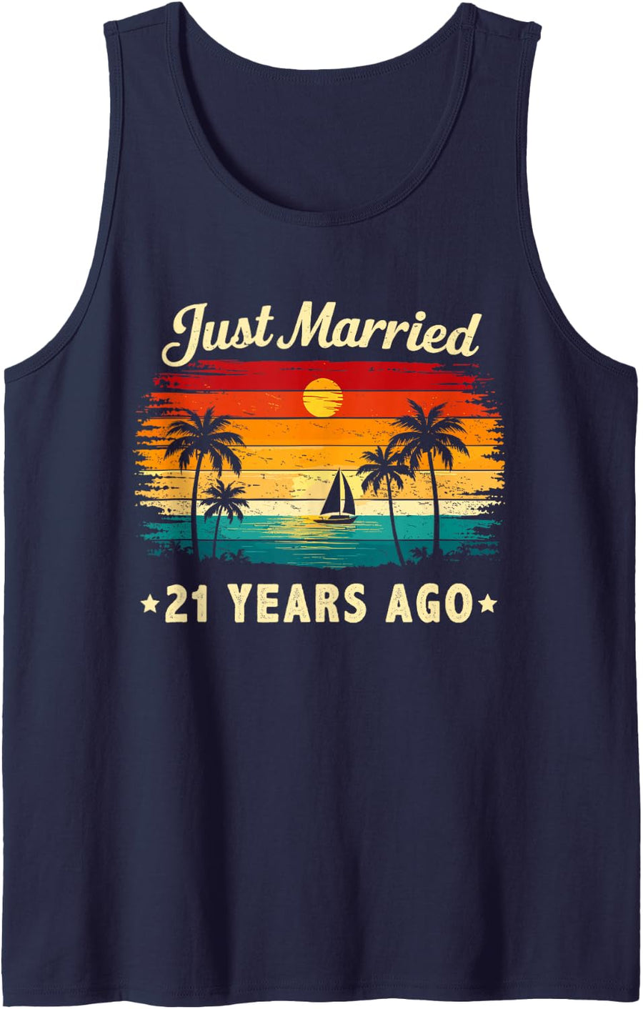 Retro Vintage Just Married 21 Years Ago 21 Year Anniversary Sleeveless Tank Top - Navy Blue