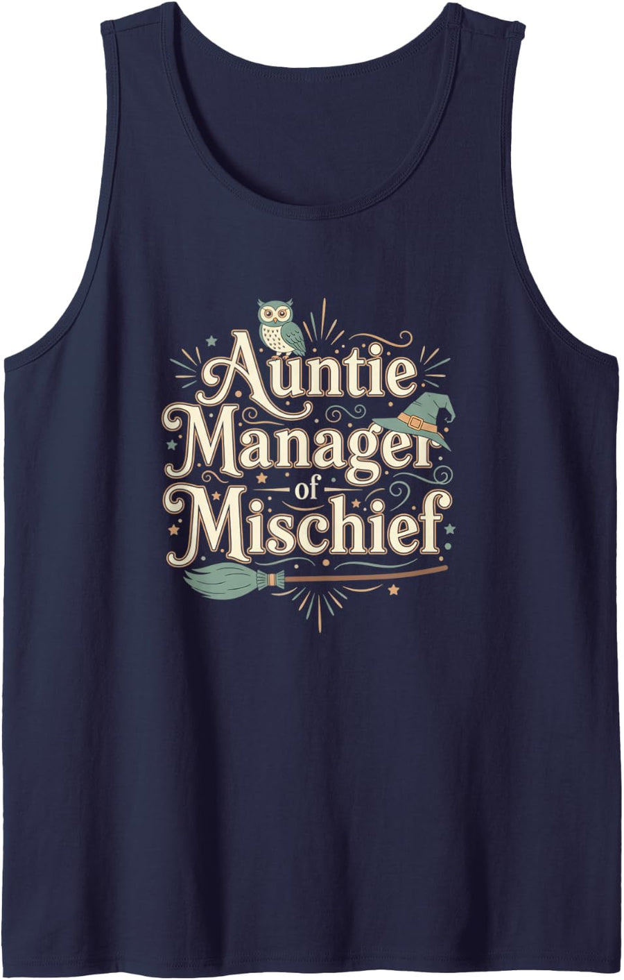 Auntie Manager of Mischief Funny Aunt Witchy Family Humor Tank Top - Navy Blue