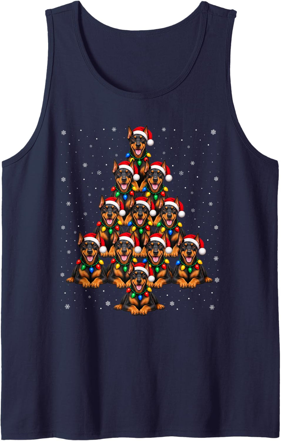 Doberman Pinscher Christmas Tree Snowflake Santa Hat Dog Sleeveless Tank Top - Navy Blue