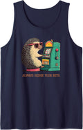 Cute Hedgehog Gamble Risk Taker Stock Broker Hedge Your Bets Sleeveless Tank Top - Navy Blue