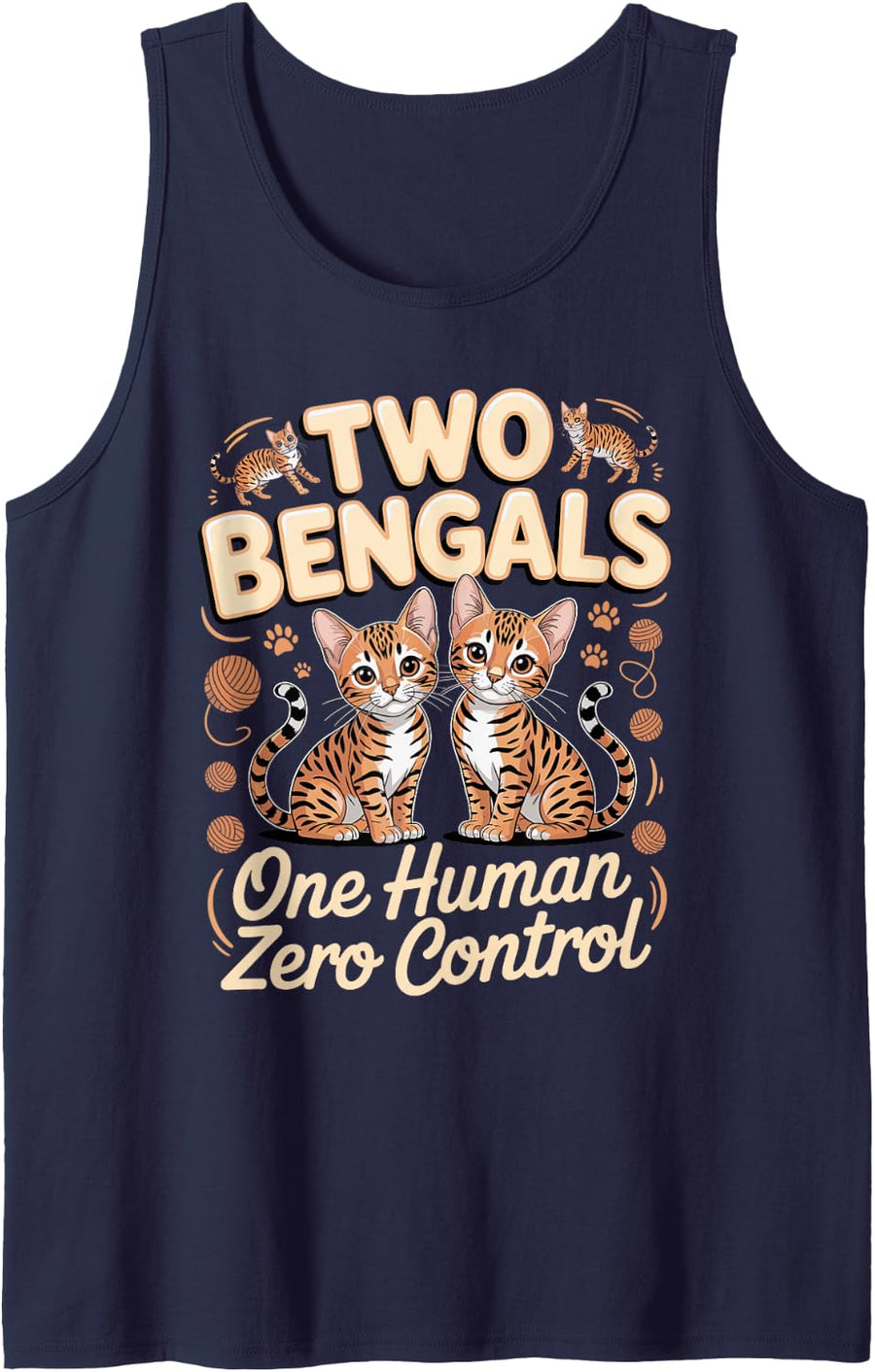 Two Bengals One Human Zero Control Bengal Cat Sleeveless Tank Top - Navy Blue