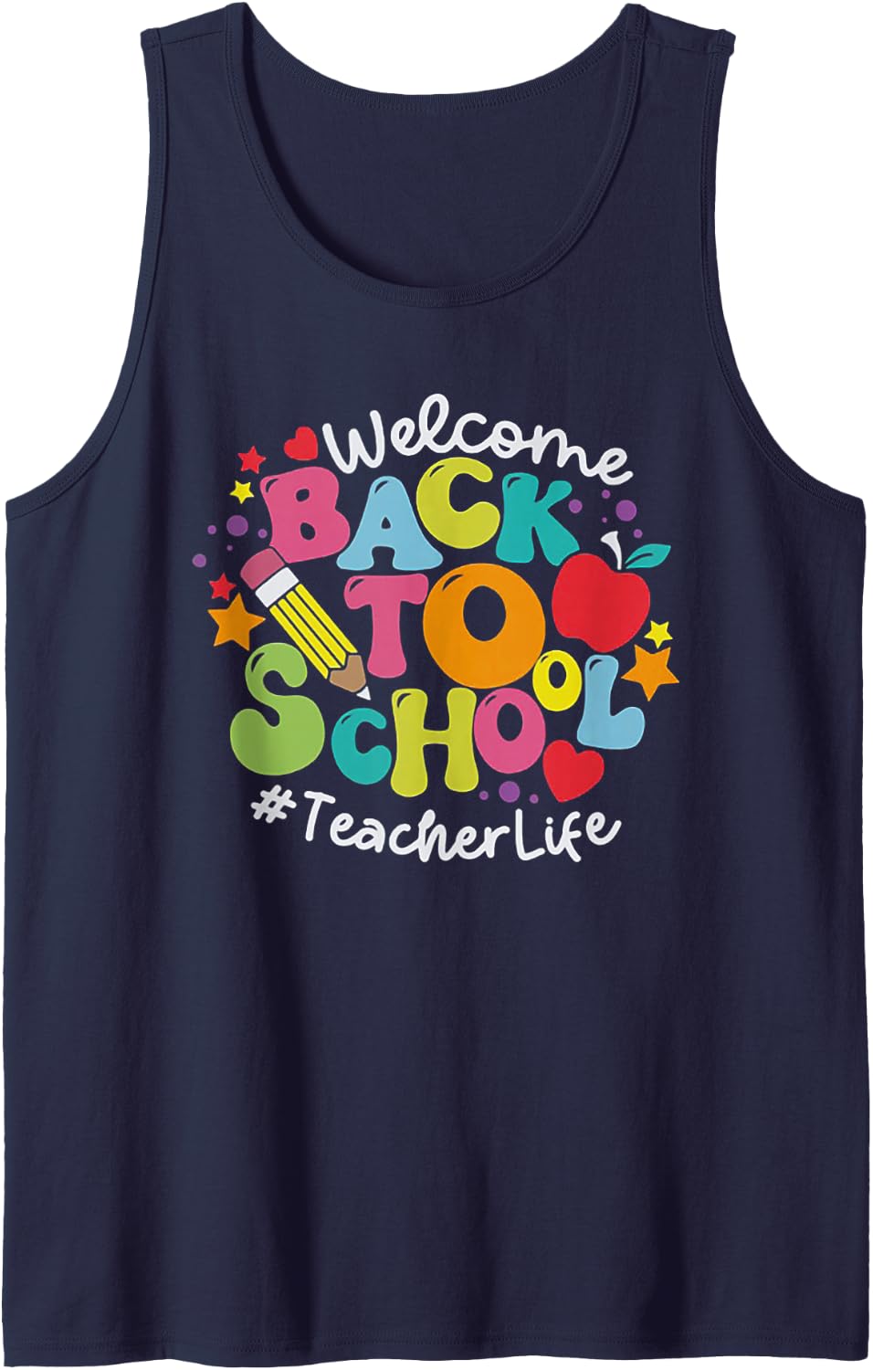 Welcome Back to School Teacher Life Sleeveless Tank Top - Navy Blue