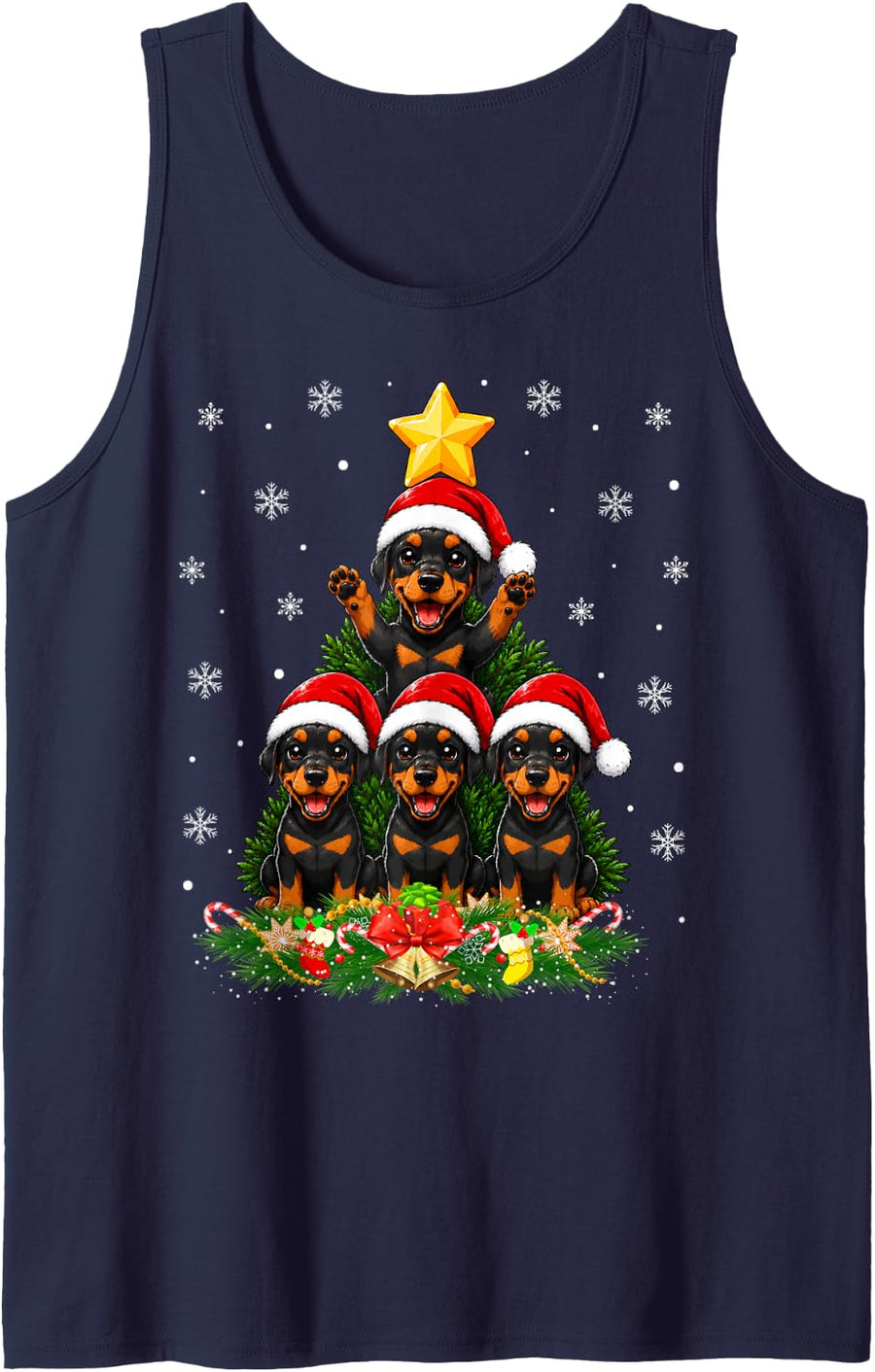 Cute Doberman Pinscher Dog Christmas Tree Festive Xmas Sleeveless Tank Top - Navy Blue