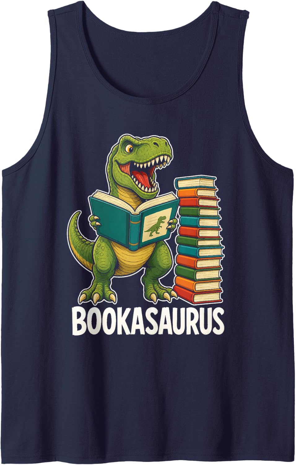 Funny Dinosaur Book Lover Bookasaurus T Rex Reading Sleeveless Tank Top - Navy Blue