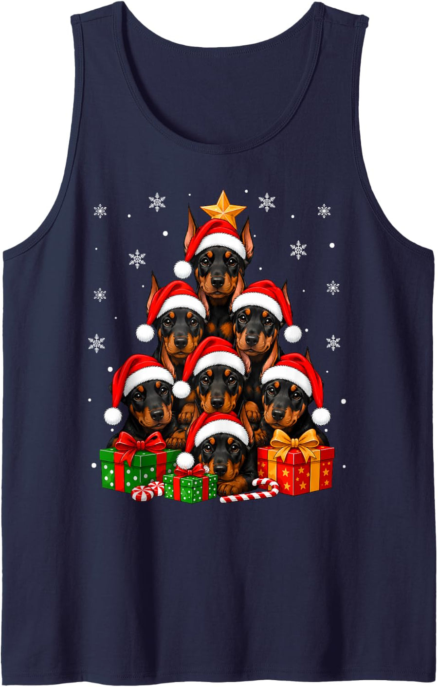 Doberman Pinscher Dog Christmas Tree Cute Festive Pet Xmas Sleeveless Tank Top - Navy Blue