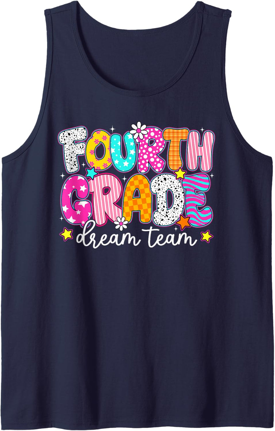 Fourth 4th Grade Dream Team Teachers Kid Back to School Sleeveless Tank Top - Navy Blue