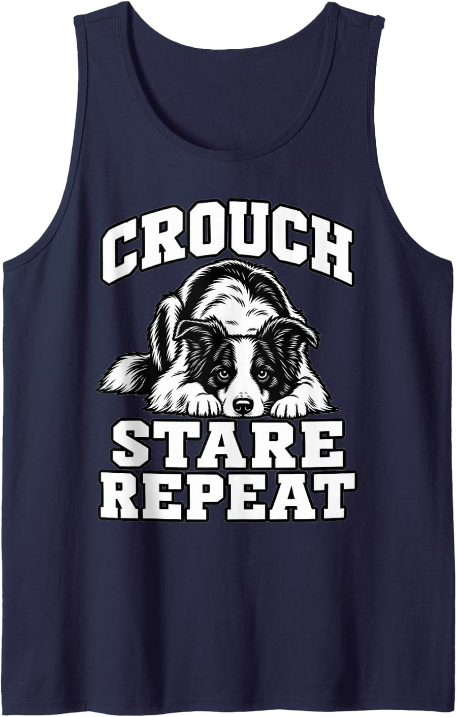 Border Collie Crouch Stare Repeat Lover Sheepdog Fans Sleeveless Tank Top - Navy Blue