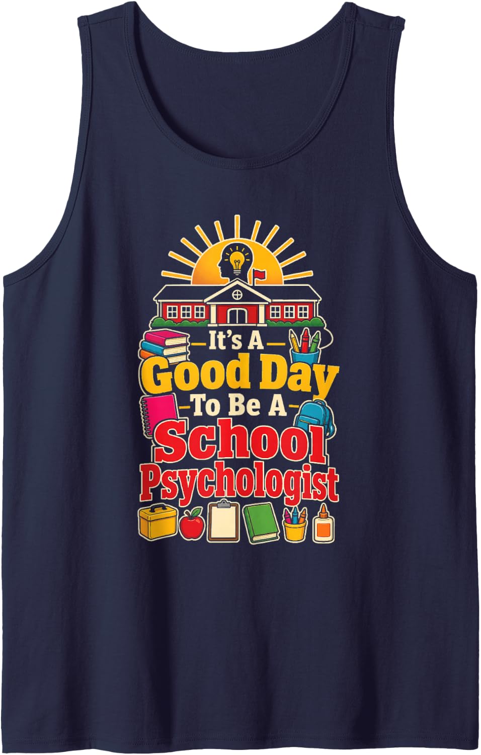 School Psychologist Elementary It's A Good Day Sleeveless Tank Top - Navy Blue