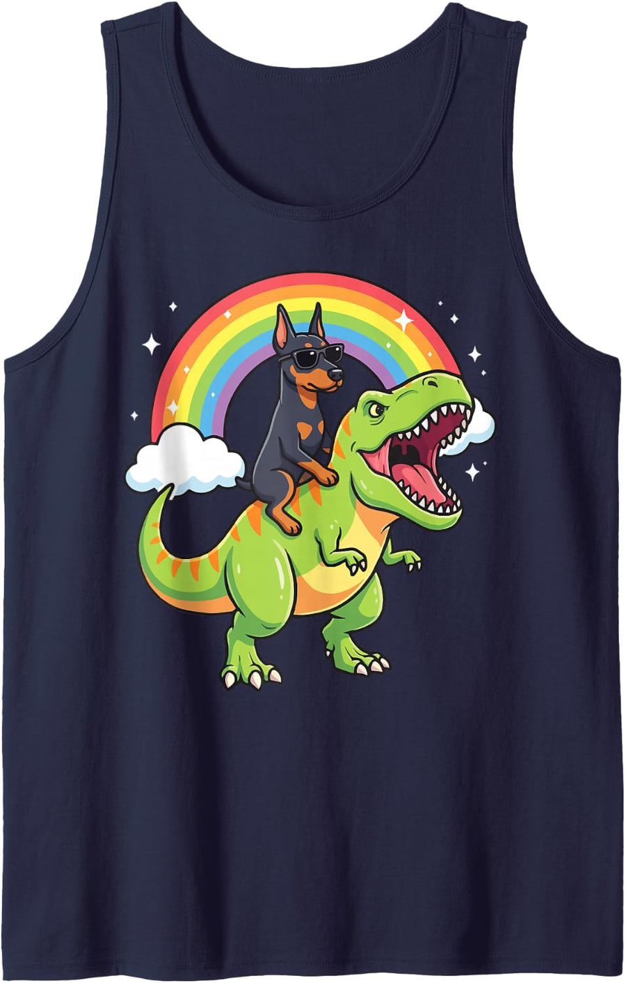 Doberman Dinosaur T-Rex Sleeveless Tank Top - Navy Blue