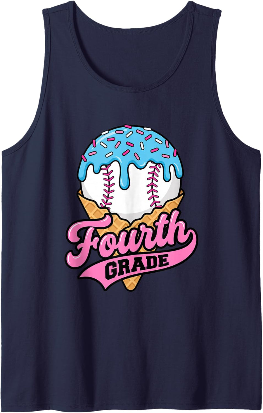 Fourth Grade Ice Cream Baseball Back to School Student Sleeveless Tank Top - Navy Blue
