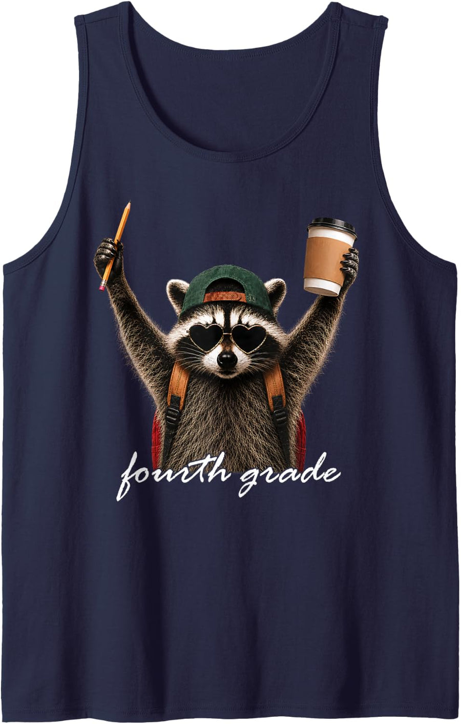 Funny Fourth Grade Teacher Feral Raccoon Back to School Kids Sleeveless Tank Top - Navy Blue