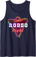 Rodeo Night Leopard Neon Cowboy Hat Tank Top - Navy Blue