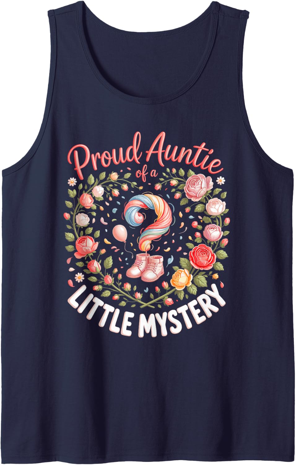 Proud Auntie of A Little Mystery Gender Reveal Auntie Baby Sleeveless Tank Top - Navy Blue