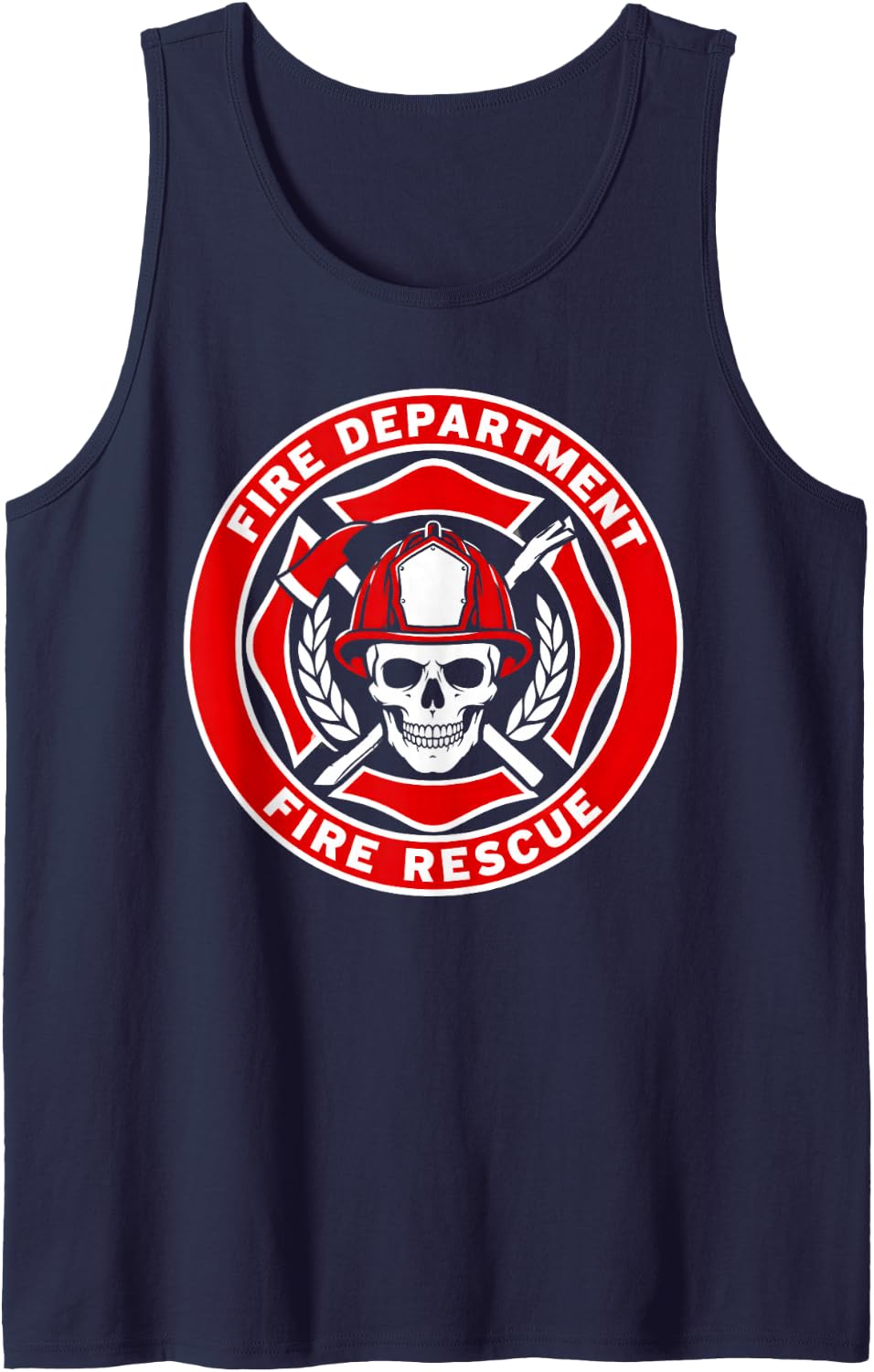 Fire Department Maltese Cross Skull Firefighter Sleeveless Tank Top - Navy Blue