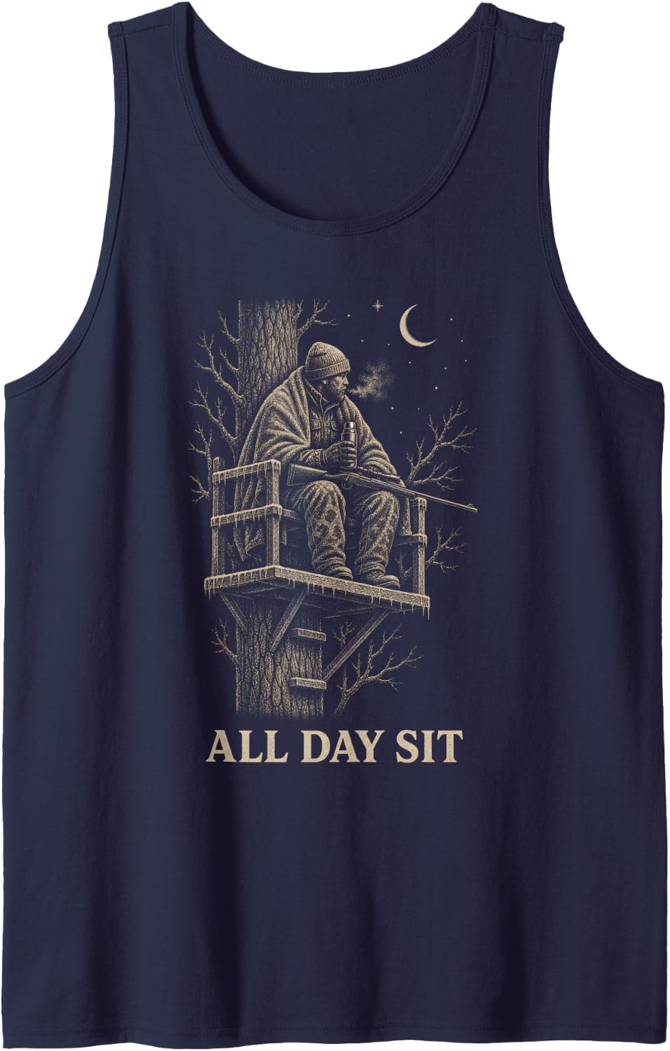 All Day Sit Deer Hunting Tree Stand Rut Sleeveless Tank Top - Navy Blue