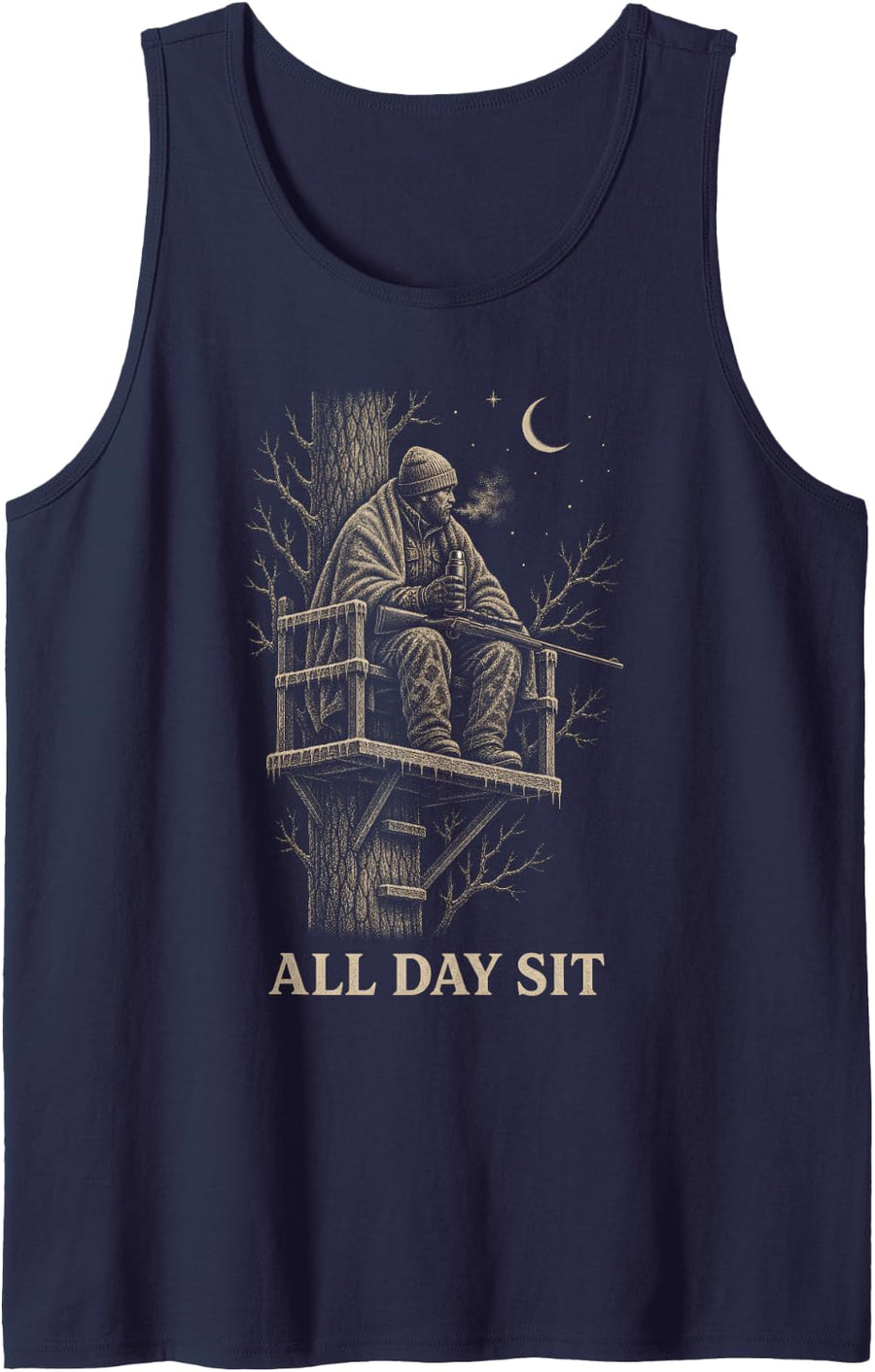All Day Sit Deer Hunting Tree Stand Rut Sleeveless Tank Top - Navy Blue