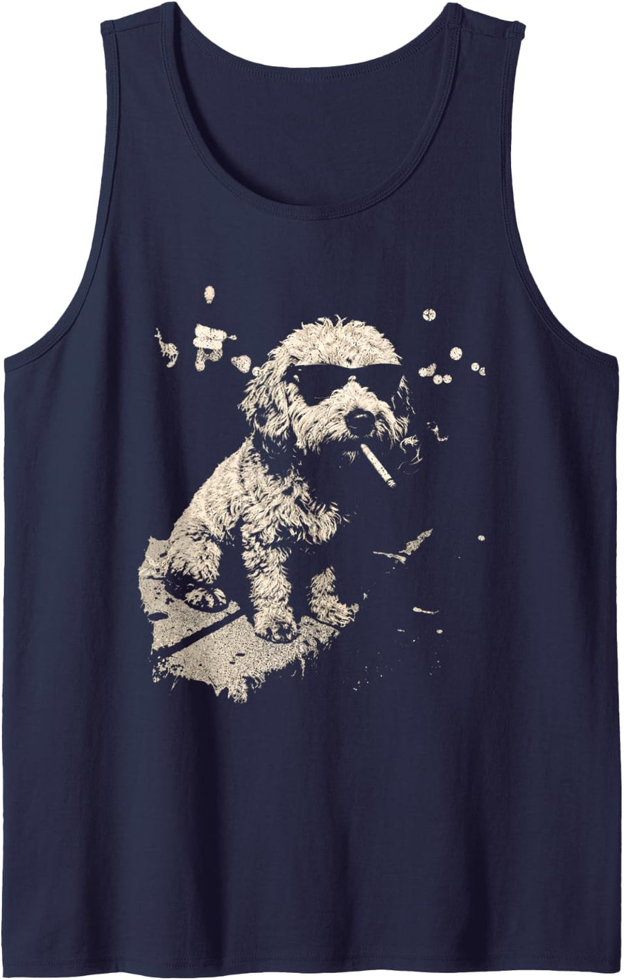 Funny Dog Smoking Goldendoodle Cigarette Cool Dog Design Sleeveless Tank Top - Navy Blue