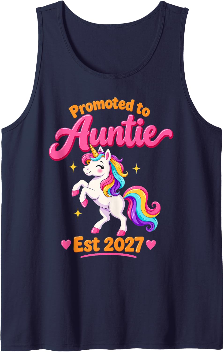 Promoted to Auntie Est. 2027 New Aunt Pregnancy Announcement Sleeveless Tank Top - Navy Blue