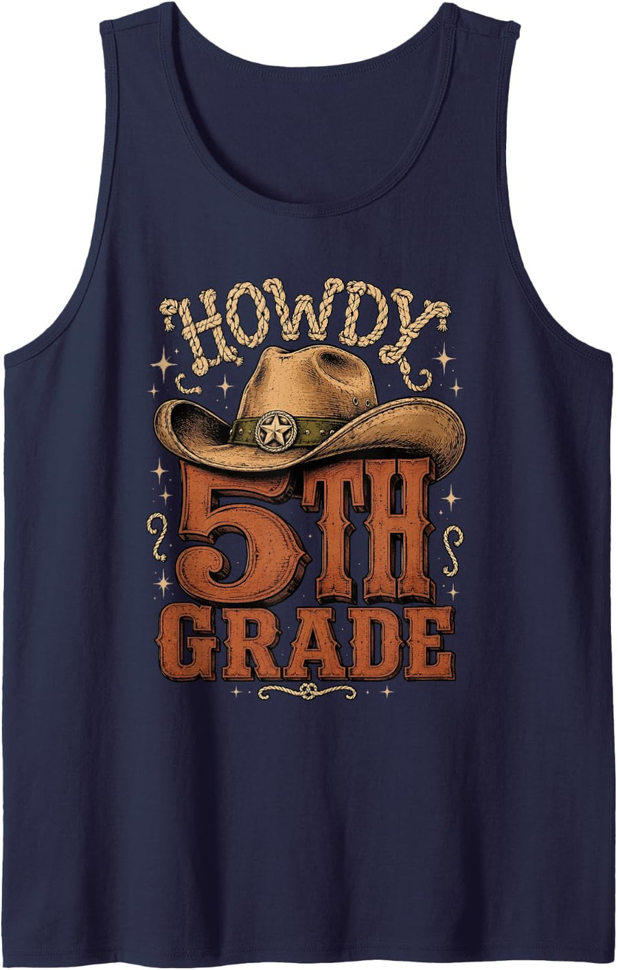 Western Cowboy Teacher Howdy 5th Grade Sleeveless Tank Top - Navy Blue
