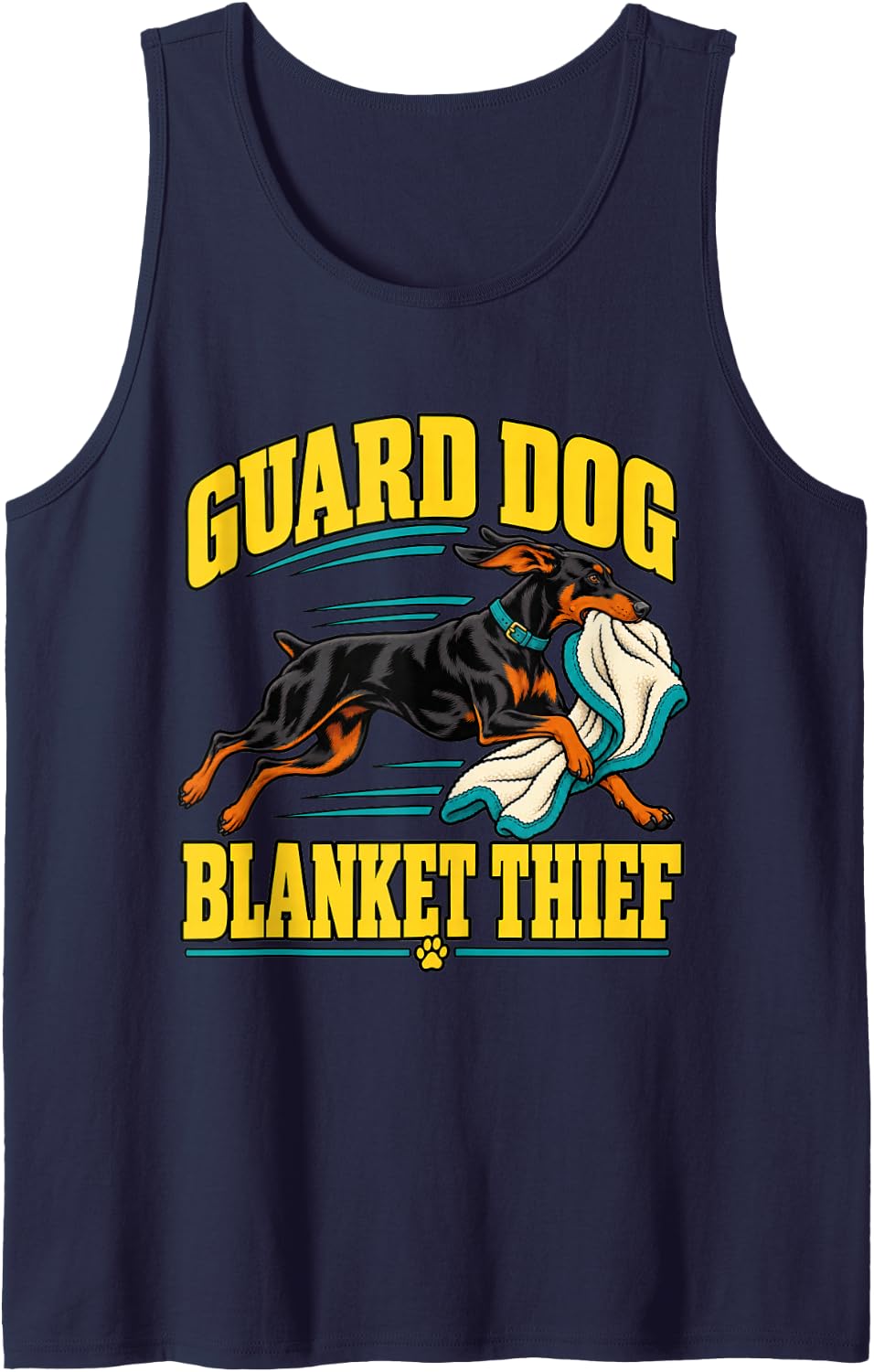 Doberman Guard Dog Blanket Thief Pinscher Mom Funny Dobie Sleeveless Tank Top - Navy Blue