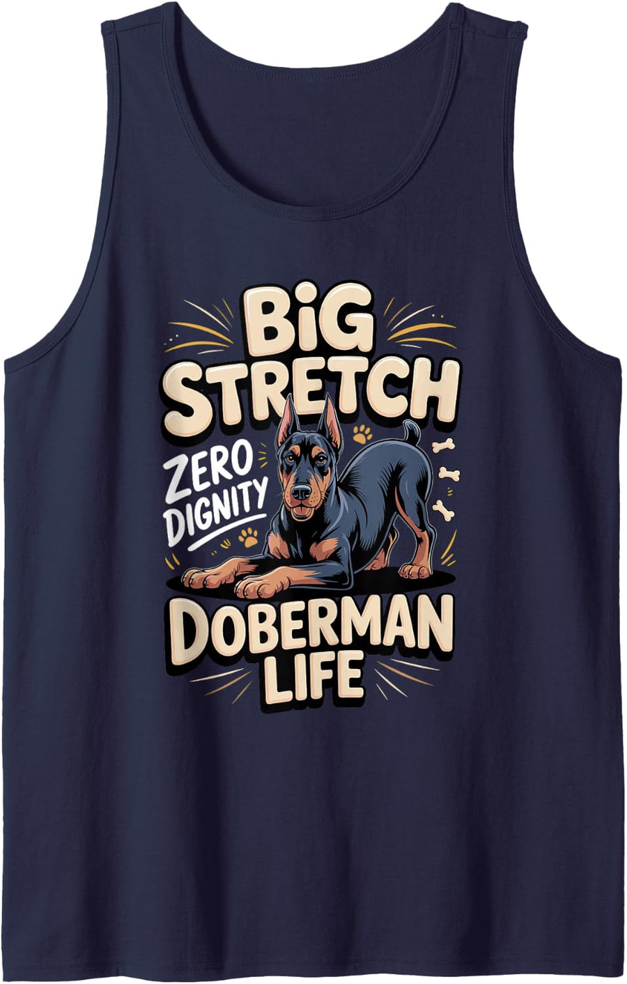 Big Stretch Zero Dignity Doberman Life Dobie Dog Sleeveless Tank Top - Navy Blue